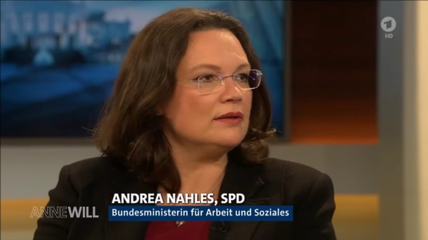 Bundesministerin für Arbeit und Soziales Andrea Nahles (SPD) bekommt bei Anne Will die Leviten gelesen: Renten-Sauerei 11/2016