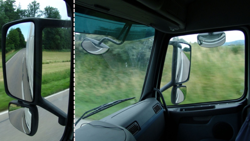 Sicht des LKW-Fahrers aus dem Fahrerhaus