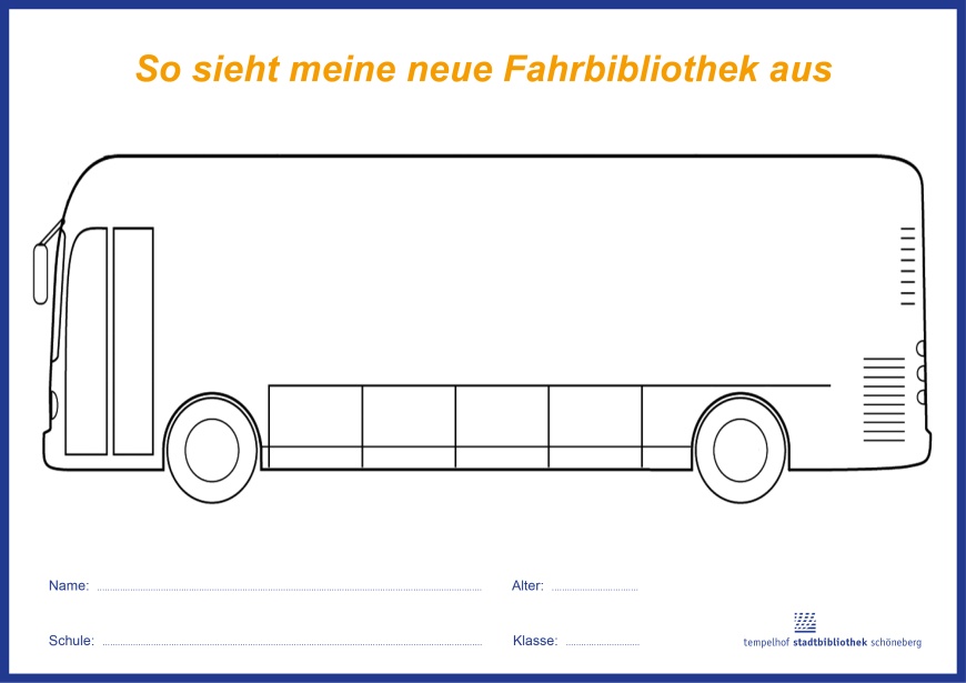 Malbogen-Vorlage: Bücherbus