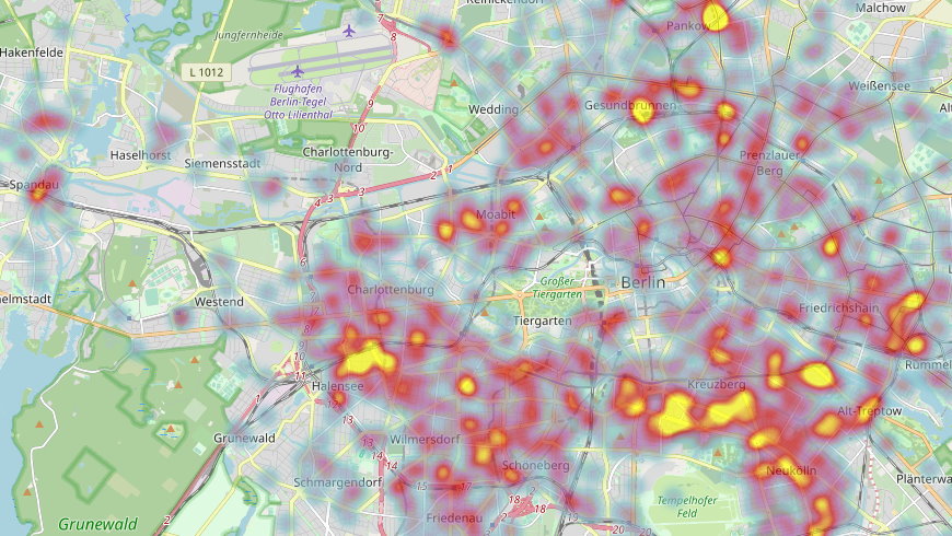 Karte der Fahrrad-Diebstähle in Berlin