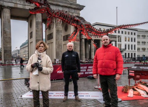 Alarmstufe Dunkelrot: Mahnwache mit original T-Rex-Skelett