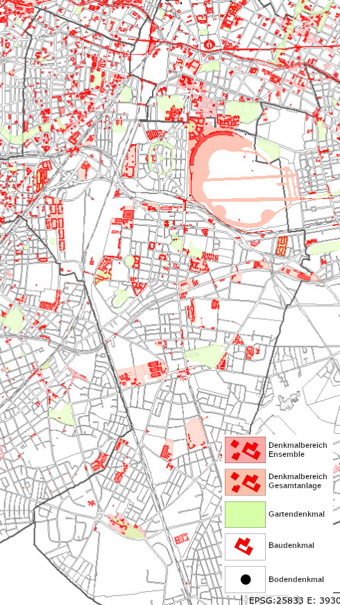 Karte der Baudenkmäler in Tempelhof-Schöneberg, Februar 2022