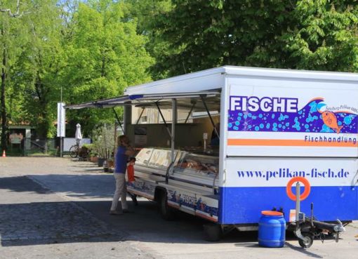 Verkaufsstand von Pelikan-Fisch